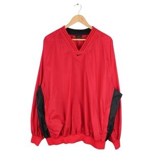 Vintage Nike V-Neck Pullover Windbreaker Red Black Center Swoosh Size XXL